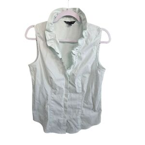 Brooks Brothers White & Green Gingham Sleeveless Ruffle-Collar Blouse Size 8